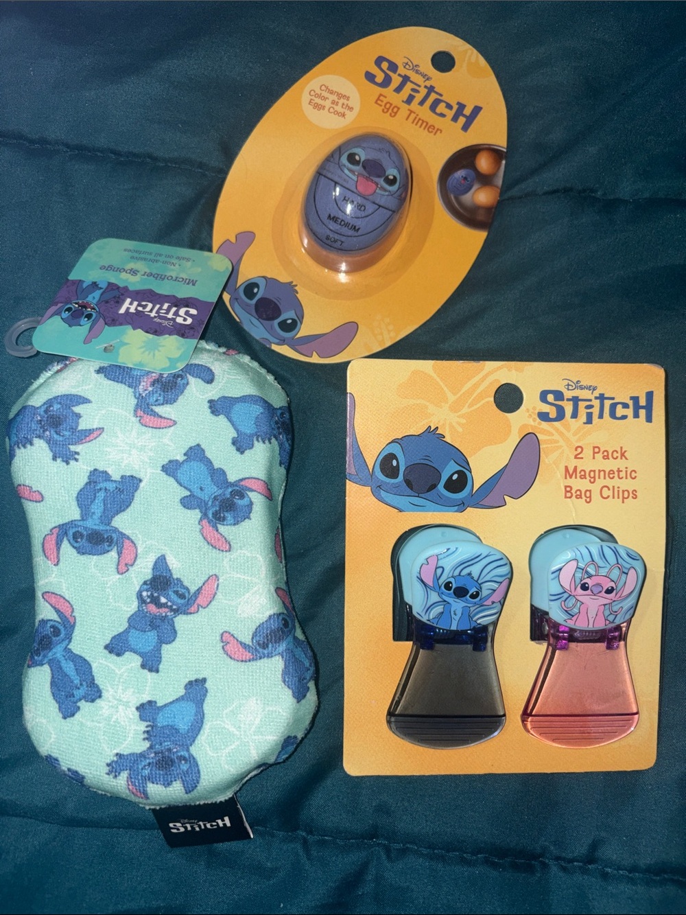 Disney Stitch Egg Timer, Magnetic Clips & Sponge-
